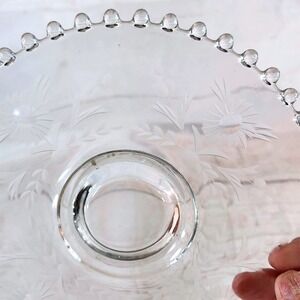 Clear Glass Plate with Beaded Edge and Etched Floral Design